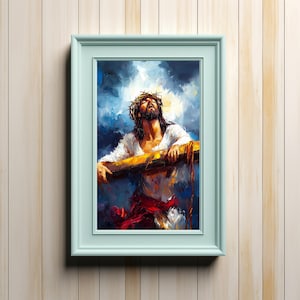 Christian prints Jesus Carrying the Cross Wall Art, Passion of Christ Scene, Watercolor Jesus Art, Digital Gospel Art for Easter