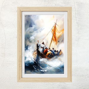 Jesus Calms the Storm Painting Printable - Bible Story Art, Christian Wall Decor, Scripture Wall Art, Sea of Galilee, Jesus Art, Digital 847