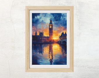 Big Ben-aquarelafdruk: stadsbeeld Londen (digitale download)