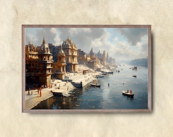 Varanasi India Art Print: Historic River Cityscape (Digital Download)