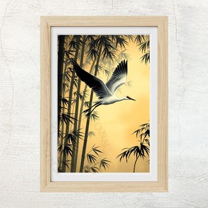 Japanese Crane Art Print, Scroll Poster with Heron Bird, Minimalistic Japandi Wall Art, Antique Crane Birds Digital Download Poster 1