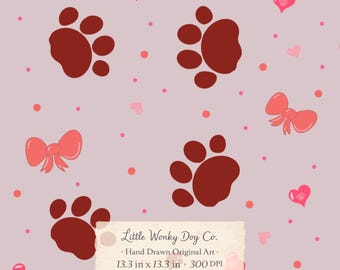 Pink Paw Print Seamless Pattern – Girly Coquette Dog Sublimation Design (Digital Paper)