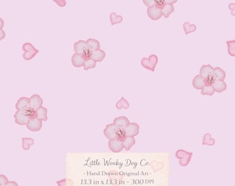 Hand Drawn Pink Cherry Blossom Seamless pattern - Sweet Spring Sublimation Design - Digital Paper - Instant Download