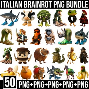Italian Brainrot Png Bundle, Funny Characters, Bombardino Cocodrilo, Ballerina Cappuccina, Tralalero Tralala,  Rhino Toasterino, Tung Sahur