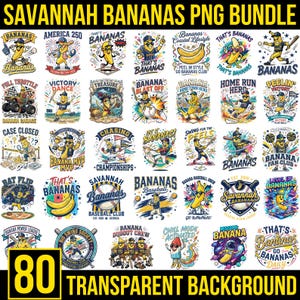 Savannah Bananas PNG Bundle, Banana Baseball Logo Collection, Drip Bananas Mascot Clipart, Yellow Team Baseball Design, Cricut Sublimation