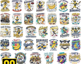 Savannah Bananas PNG Bundle, Banana Baseball Logo Collection, Drip Bananas Mascot Clipart, Yellow Team Baseball Design, Cricut Sublimation
