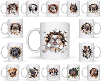 40 Funny Dog Mug Clipart, Dog Mug Wrap, Cute Puppy Coffee Mug Wraps, 3D Dog Mug PNG Bundle, Funny Dog Lover, Sublimation Designs, Silhouette