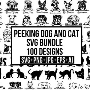 Ensemble Svg chiens et chats furtifs, chien et chat, Svg amitié chien et chat, Svg amoureux des animaux, Svg visage chiot, Svg coeur patte, pour Cricut, Silhouette