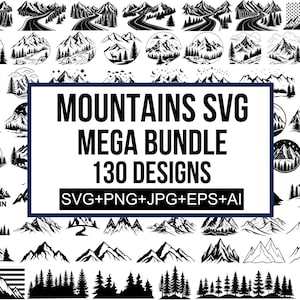 Mountains Svg,  Mountain Hand Drawn, Forest Tree Svg, Landscape Svg, Outdoors Adventure Svg, Forest Tree Png, Cut For Cricut, Silhouette