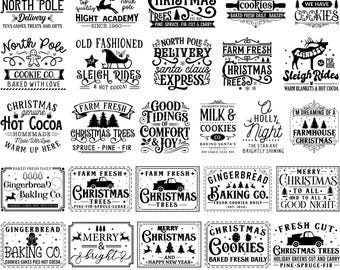 80+ Farmhouse Christmas Sign Svg, Vintage Christmas Svg Sign Bundle, Vintage Christmas Svg, Farmhouse Svg Bundle, Cricut, Farm Fresh Svg