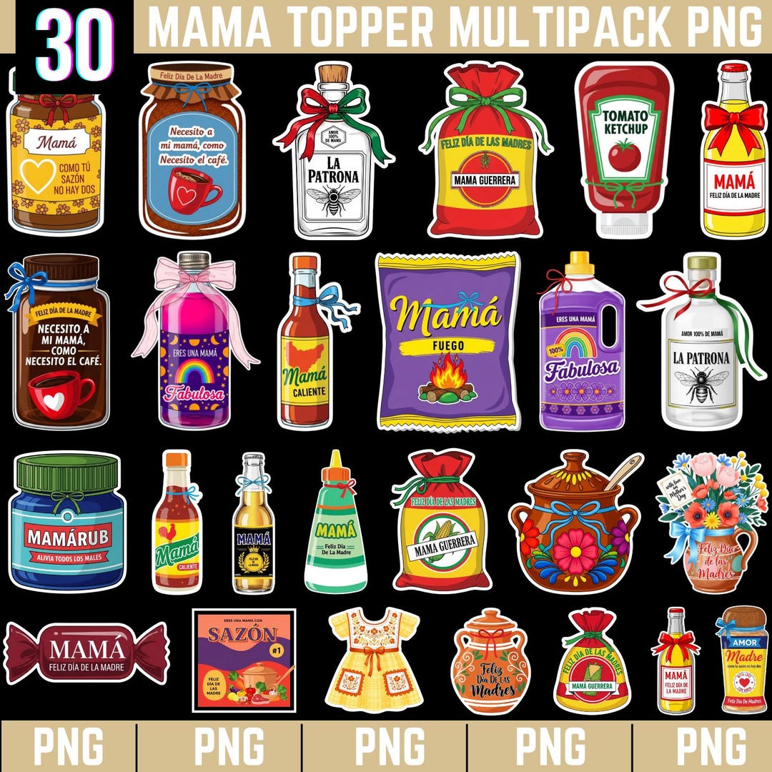 30 Mama Topper Multipack Png Bundle, Retro Madre Png, Spanish Mama Png ...