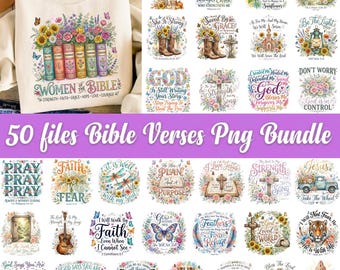 50 Bible Verses Png Bundle, Faith Quotes Bundle, Floral Christian Clipart, Women of the Bible Png, Christian Sublimation Designs, For Cricut