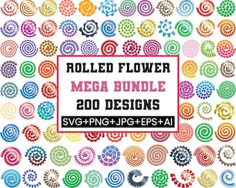 Rullade blommor Svg-paket, rullade pappersblommor, 3D-blomma Svg, digital pappers Svg, rullade blommor mall, bröllopsblomma Svg, klipp för Cricut