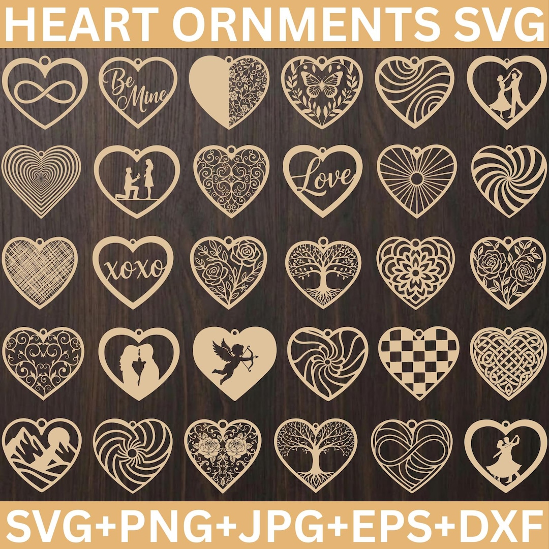 50 Valentine Heart Ornament Svg Bundle, Laser Cut Heart Designs, Wood ...