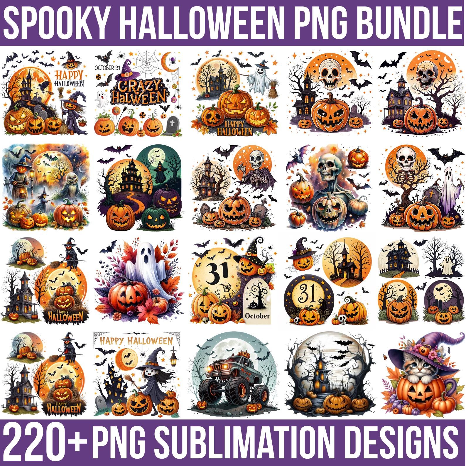 220+ Designs, Spooky Halloween PNG Mega Bundle, Pumpkins, Cats Ghosts ...
