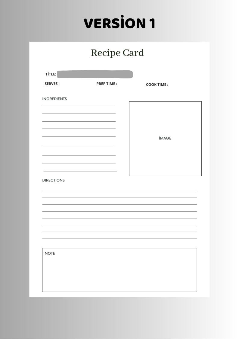 Modern Recipe Card | Printable Cooking Card | Minimal Design | A4 A5 ...