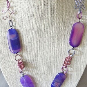 Purple Agate & Multi-color Wire Necklace Handmade