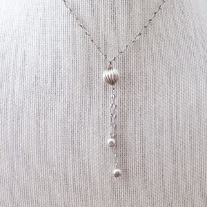 Fluted Sterlng Silver Bead & Box Chain Tassel Necklace Handmade