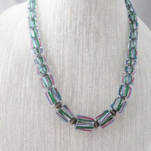 Green, Blue & Pink Graduated Cain Glass Bead Necklace Handmade