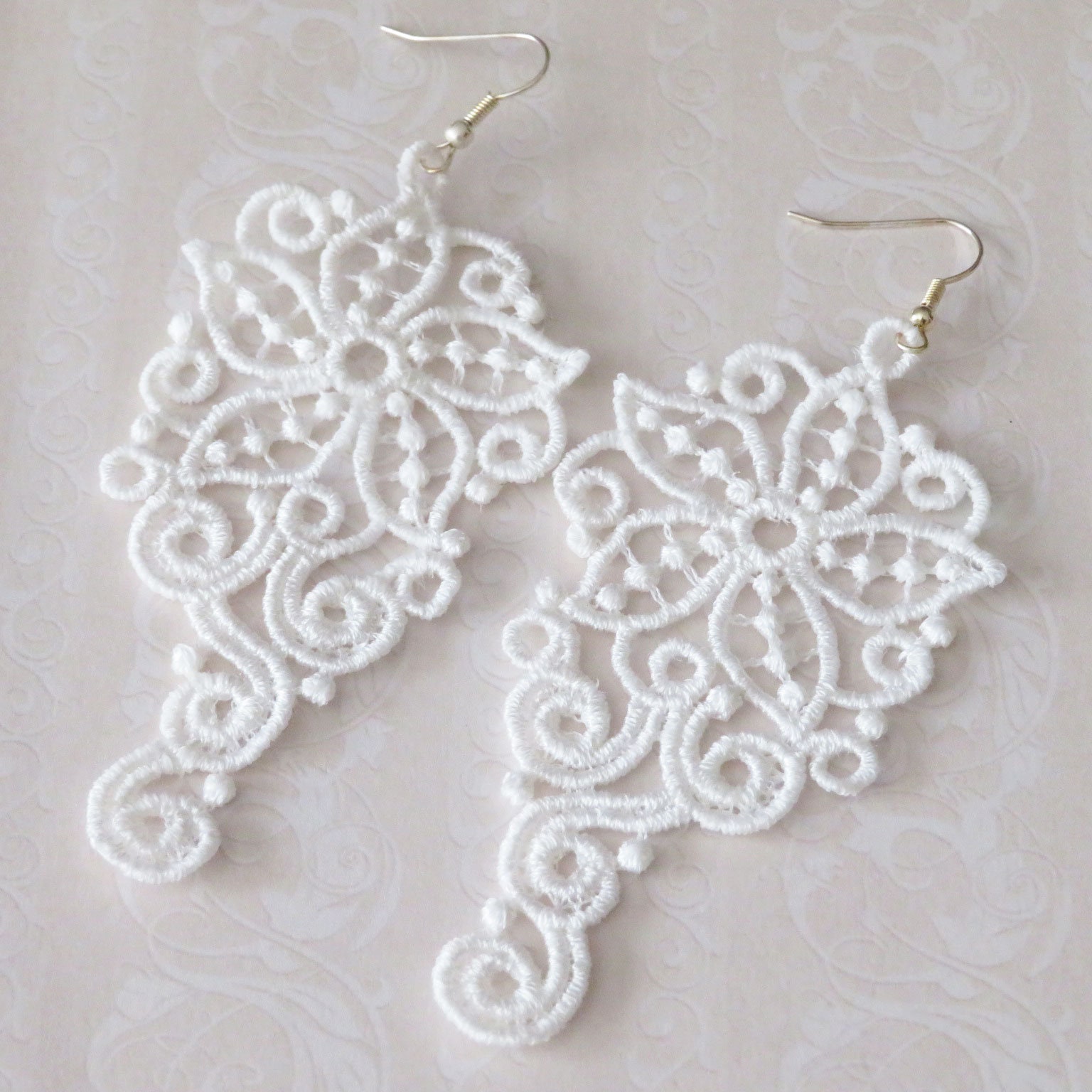 Buy White Lace Earrings Embroidered Pierced Dangle Handmade Online in India Etsy