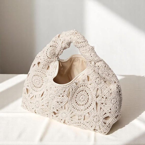 Boho Woven Beach Bag for Women – Handmade Straw Tote Purse, Wicker