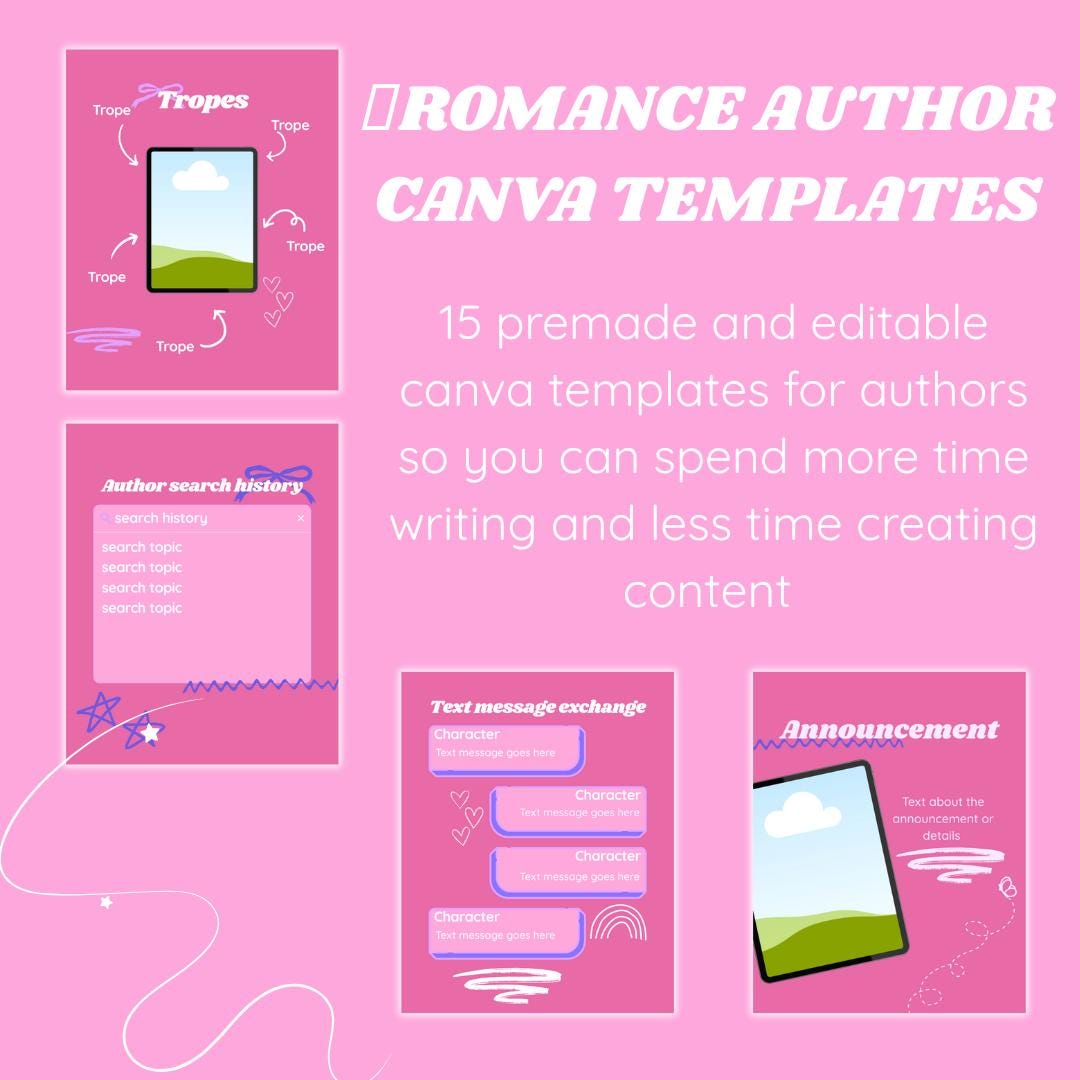 Pink Romance Canva Templates for Authors - Instagram Post Ideas for ...