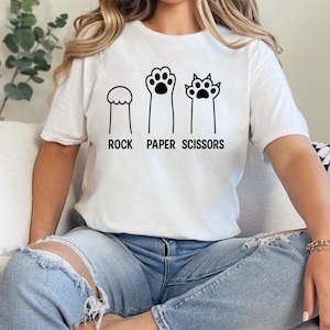Funny Cat Shirt – Rock Paper Scissors Cat Paw Tee – Gift for Cat Lovers,Rock Paper Scissors Cat Shirt – Funny Animal Lover Graphic Tee