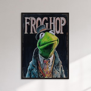 Framed Frog Wall Art Print, Dapper Green Frog In Suit Poster With Vintage Style Typography, Quirky Animal Decor For Gift Or Room Accent