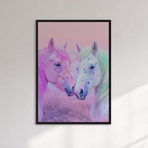 Framed Pastel Horses Wall Art Print, Rainbow Unicorn Style Poster, Dreamy Animal Fantasy Decor Gift For Kids Room Or Whimsical Nursery