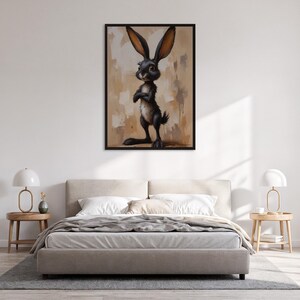 Framed Funny Bunny Wall Art Print Whimsical Rabbit Character Poster For Kids Room Neutral Animal Cartoon Illustration Gift For Nursery Decor