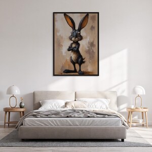 Framed Cartoon Bunny Wall Art Print Whimsical Animal Character Poster For Kids Room Neutral Funny Rabbit Illustration Gift For Nursery Decor