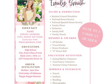 Sorority Lebenslauf Vorlage mit Foto | Monogramm Loveshack Fancy Pink Rush Lebenslauf Vorlage Canva