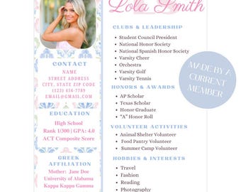 Sorority Lebenslauf Vorlage mit Foto | Monogramm Loveshack Fancy Blue & Pink Rush Lebenslauf Vorlage Canva