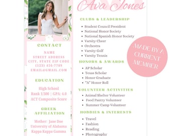 Sorority Rush Lebenslauf Vorlage Canva | Pink Monogrammeder Einstellungsleitfaden (Digitaler Download)