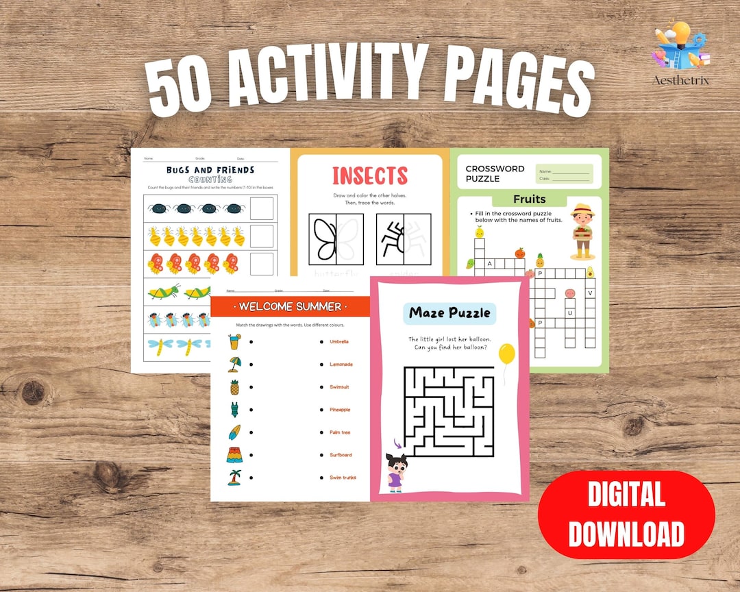 50 Printable Activity Sheets for Kids, Fun Educational Worksheets ...