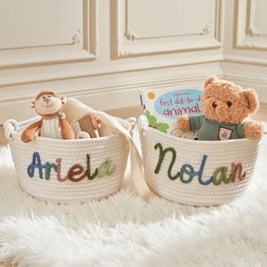 Personalisierter handgemachter Korb, Babygeschenk, Babypartygeschenk Baumwollseil-Korb, Babykorb, Spielzeugkorb-Name Neugeborenes Monogramm-Baby-Namensgeschenk