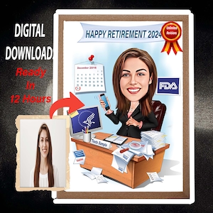 Retrato de caricatura de jubilación personalizado a partir de una foto (descarga digital A4)