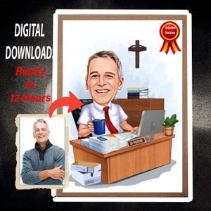 Custom Office Caricature: Personalized Business Cartoon Portrait (Digital Gift A4 File)