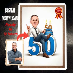 Retrato de caricatura de hombre de 50 años personalizado / Caricatura de 50 cumpleaños / Caricatura de cumpleaños / Regalo de cumpleaños personalizado / Cumpleaños de hombre / Regalo divertido