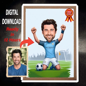 Personalized Football Caricature Portrait – Custom Soccer Player Cartoon Drawing from Photo – Unique Digital Gift for Him, Coach, Teen, or