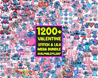 Happy Valentine's Day Stitch Angel Png, 1200+ stitch valentine Png,Magical Heart Valentines Png, Retro Cartoon Valentine Couple Shirt Design