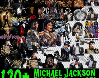 May include: A collage of images featuring Michael Jackson in various poses and outfits. The images include text that says "Michael Jackson", "Bad", "King of Pop", and "This Is It". The text "120+ MICHAEL JACKSON PNG FILES, 300DPI" is also visible.