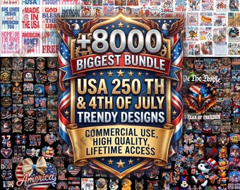 8000+ 4th of July PNG Bundle, USA 250th Anniversary, 1776-2026, Retro Patriotic Sublimation, Coquette Bow, American Flag, Commercial Use