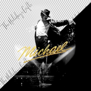 May include: A black and white image of a performer in a fedora and sequined jacket, striking a pose on stage. The name "Michael" is written in gold script across the image. The text "The Holidays Gifts" is written diagonally in the upper left corner.