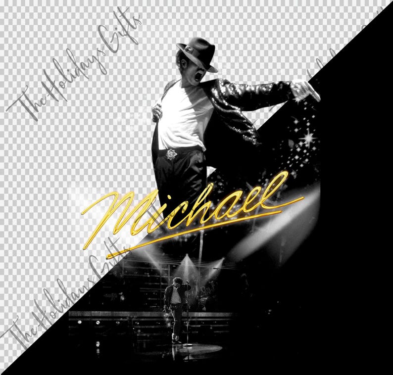May include: A black and white image of a performer in a fedora and sequined jacket, striking a pose on stage. The name "Michael" is written in gold script across the image. The text "The Holidays Gifts" is written diagonally in the upper left corner.