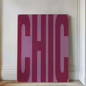 Chic typographic poster, modern minimal digital art, printable pink graphic poster, trendy wall decoration colorful letters living room