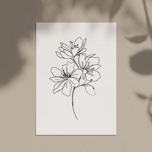Minimalist poster trendy flowers to print line art lily elegant floral art digital black and white digital file wall decoration