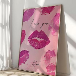 Affiche Fête des Mères imprimable et personnalisable, carte d'anniversaire, design bisous