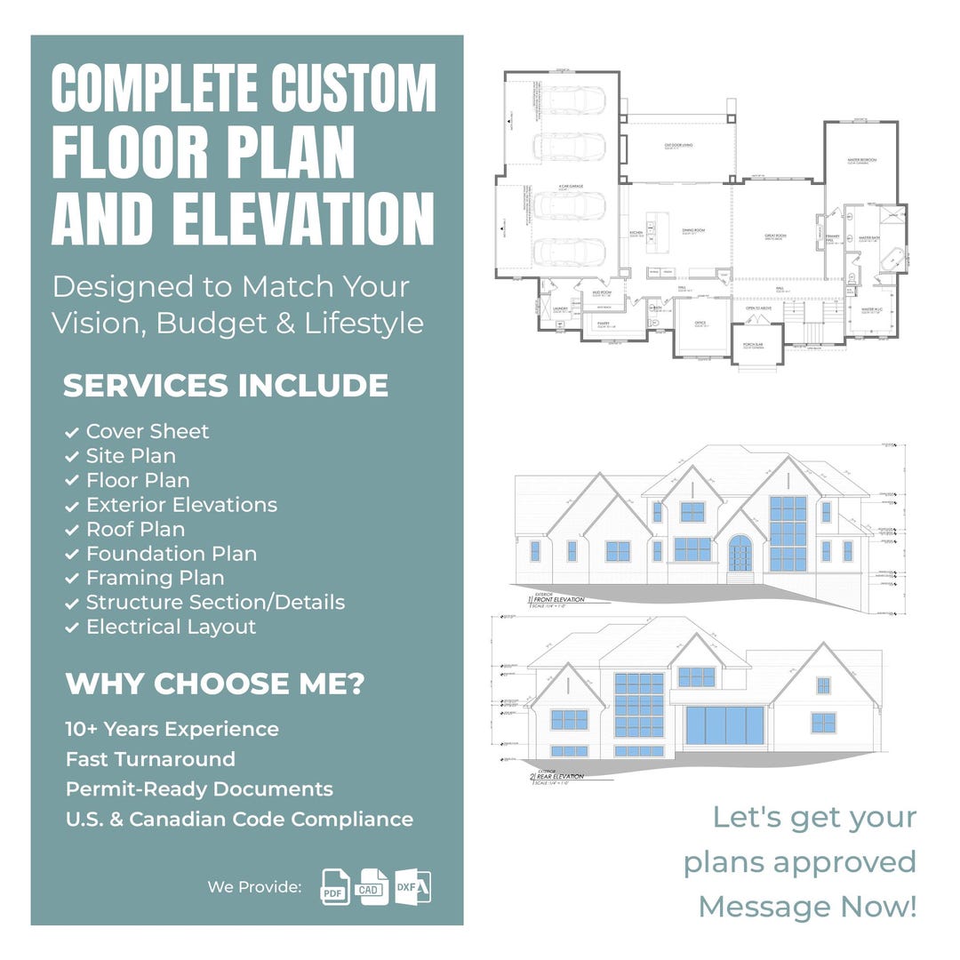 Custom House Construction Plans: Permit-ready Home Design (PDF/DWG) - Etsy
