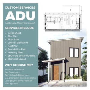 Custom ADU Plans 500–1000 sqft | Permit-Ready for USA & Canada | Site Plan, Floor Plan, Foundation, Framing, Electrical, Elevations Included